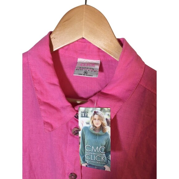 Click CMC Top Women's Size XL Pink 3/4 Sleeve Button Up Color Me Cotton Linen - Picture 5 of 7